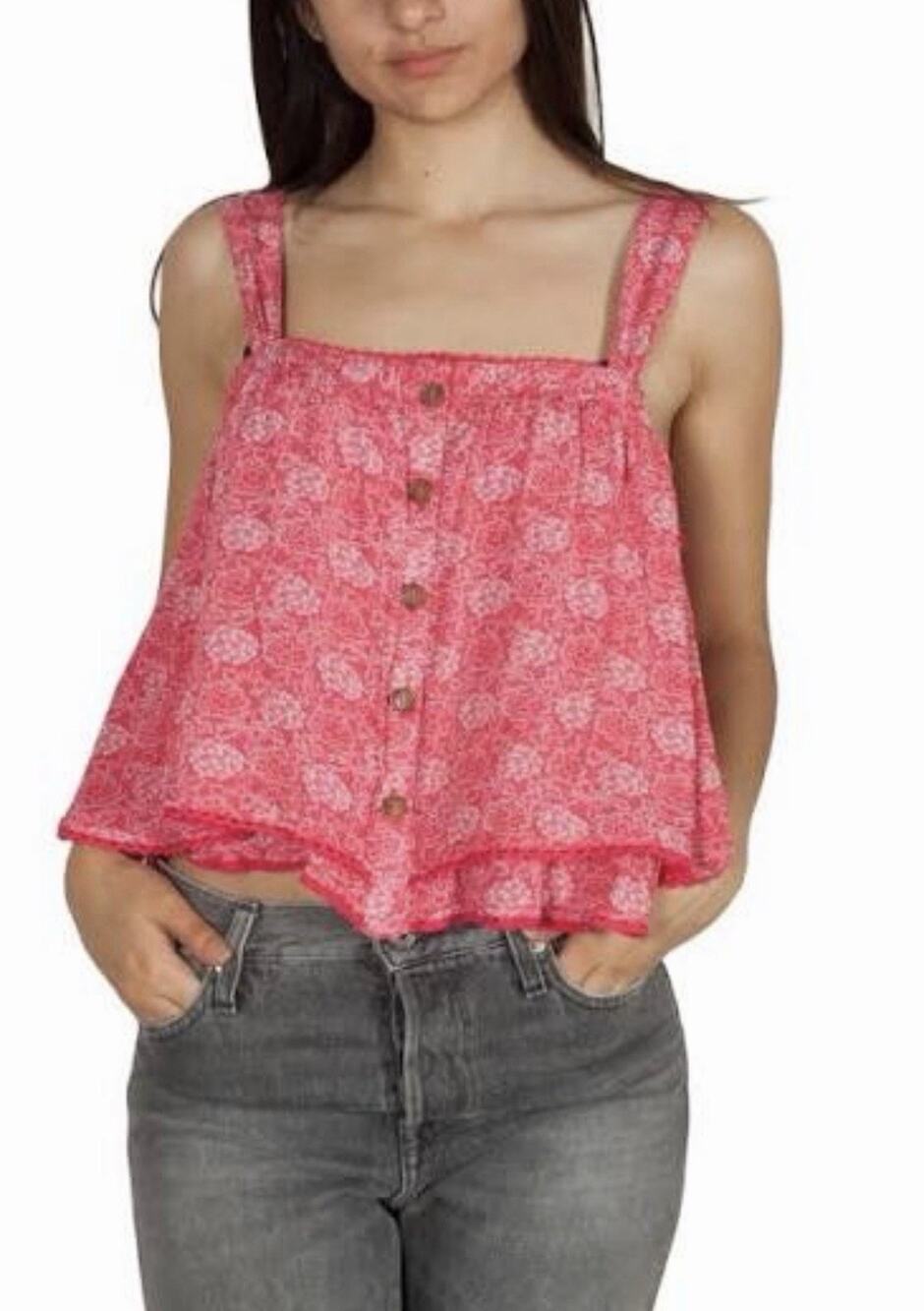 Free People Sweet Caroline Tank Top Crochet Lace Button-Front Women Large Boho L